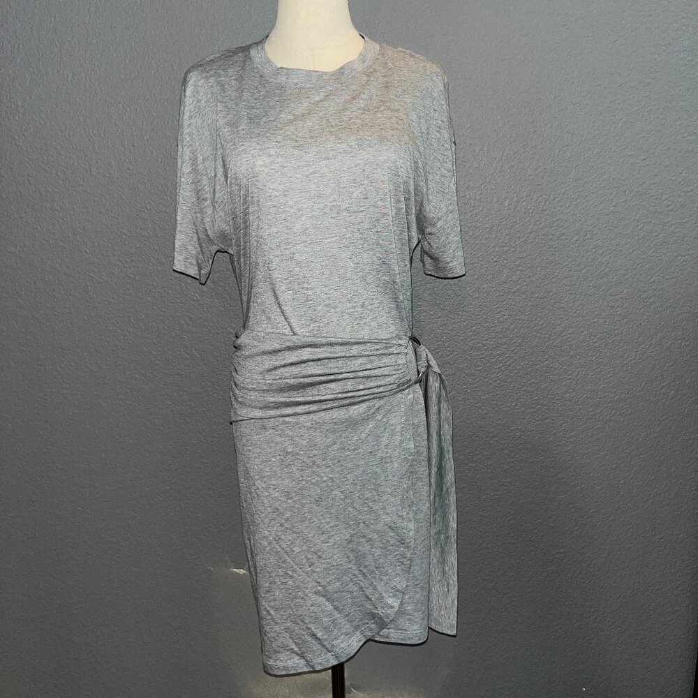 BA&SH Erika Lady Belted Faux Wrap Tee Shirt Mini Dress in Heather Gray - Medium
